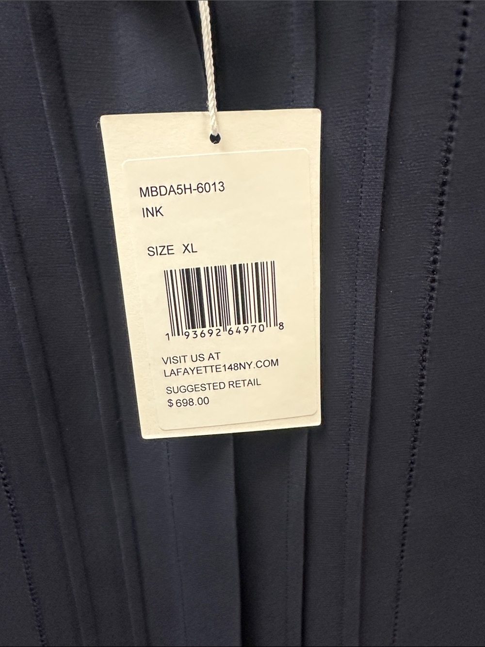 Lafayette 148 New York Navy Pintuck Ruffled Collar Blouse - Picture 3 of 4